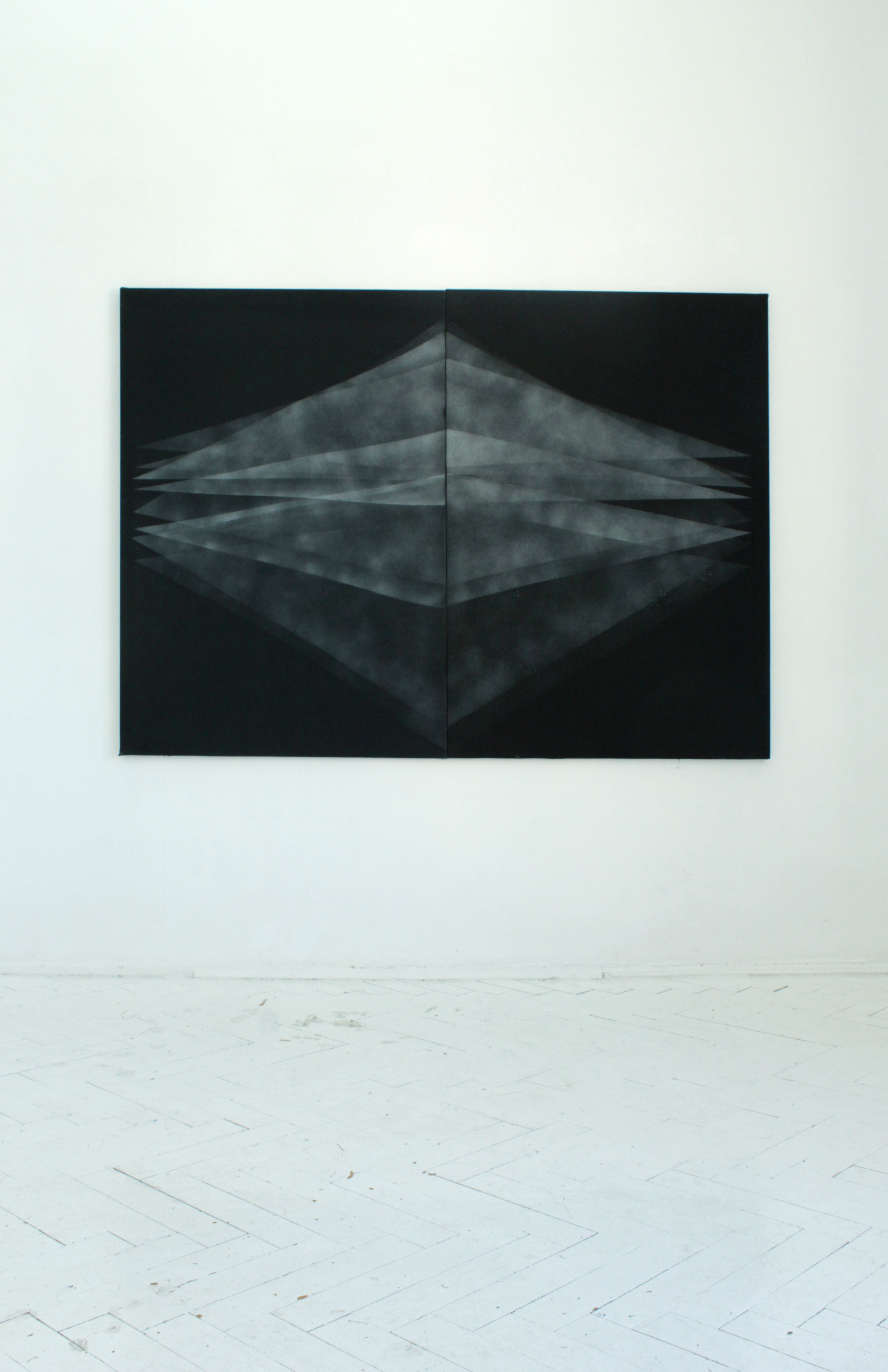 Zuzanna Rokita; Black, 2 x 97 x 140 cm, spray, dyed canvas; Cmienie, Art Agenda Nova, Krakow, 2015